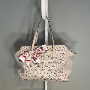 Coach Cream Tote with Cut-Out Design with purse scarf